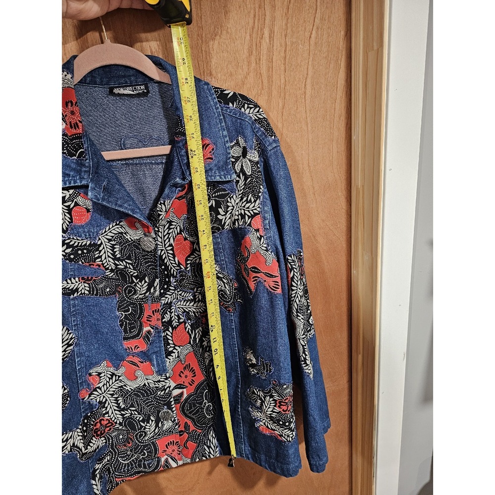 New Direction Women's Embroidered Floral Button Front Long Sleeve Denim Shirt - Picture 9 of 14